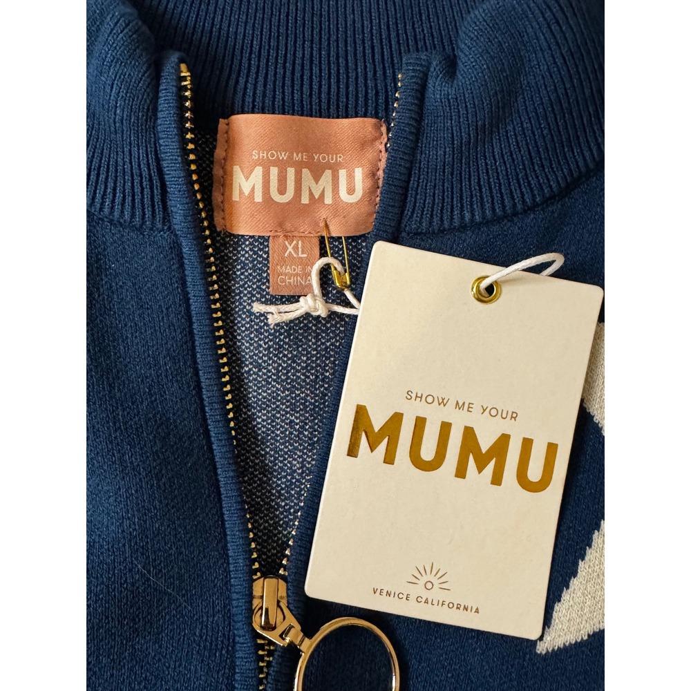 Show Me Your Mumu Zoe Zip Dress XL Navy Blue White Star Print Mock Neck New - Picture 7 of 12